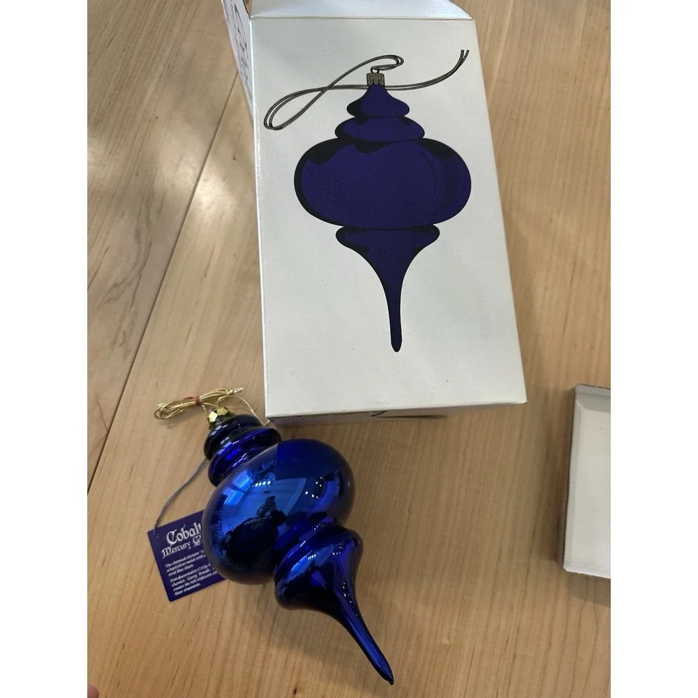Department 56 Cobalt Mercury Glass Double Finial Ornament With Box 10